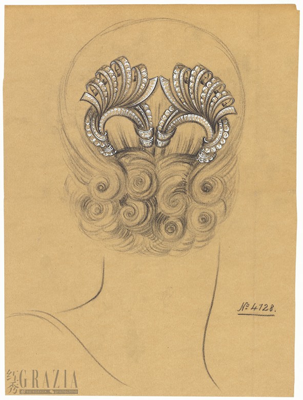 Ribbon发梳设计图，约1955年，Van Cleef & Arpels Collection.png