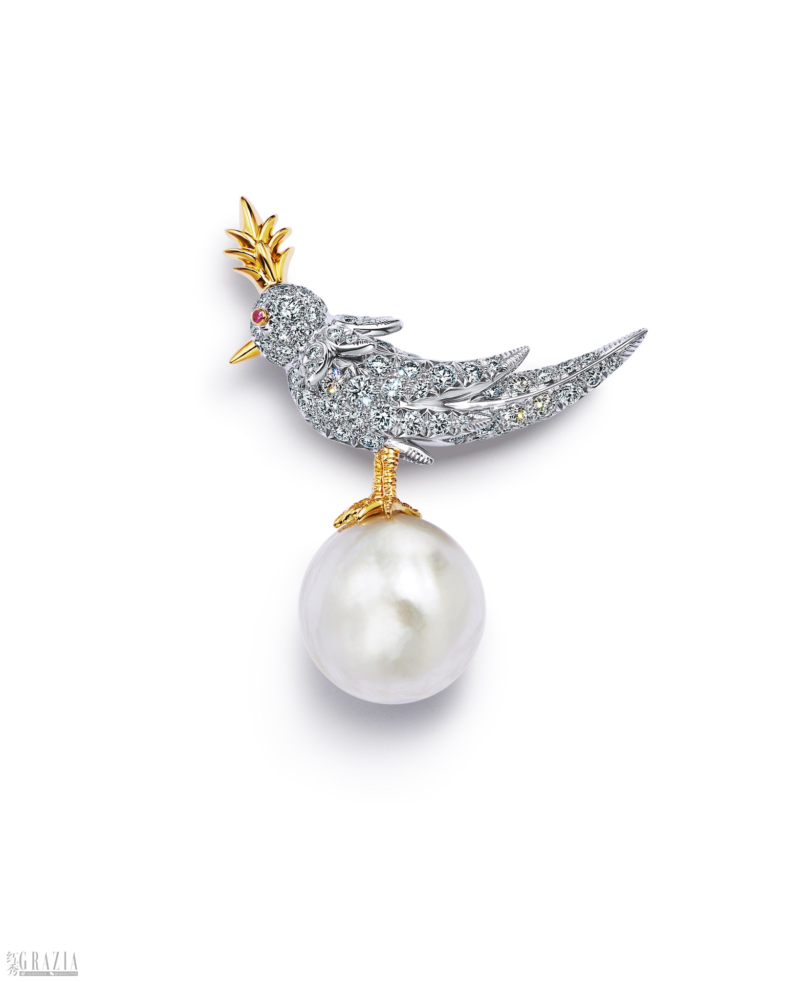 ncsrk20230223161649.jpg Tiffany & Co. 蒂芙尼Schlumberger™高级珠宝系列铂金及18K黄金镶嵌一颗重逾26克拉的白色纽扣形天然海水珍珠,钻石及粉色蓝宝石Bird on a Pearl胸针.jpg