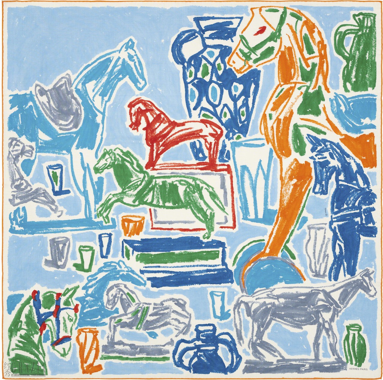jogwt20230302152357.jpg 96 羊绒配真丝 “ C hevaux de la collection” 100厘米方巾.jpg