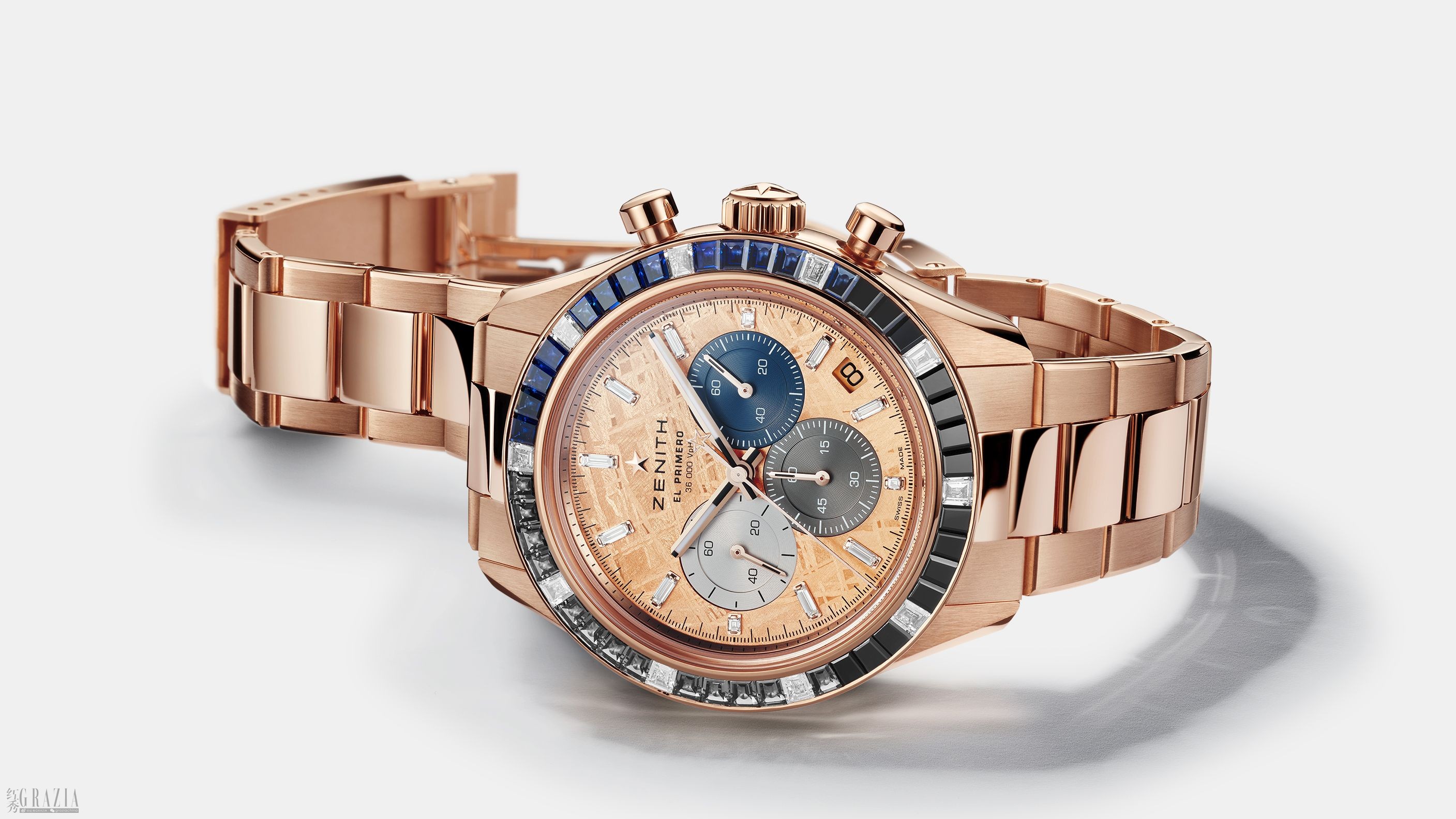gqhib20240201151620.jpg ZENITH真力时CHRONOMASTER Sport腕表新品首度将十分之一秒计时码表与陨石、宝石以及玫瑰金材质结合.jpg