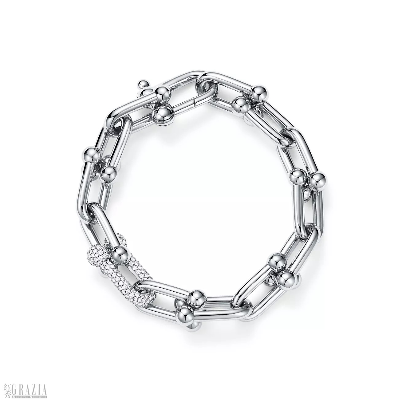 Tiffany HardWear 系列 18K 白金镶钻链环手链.png