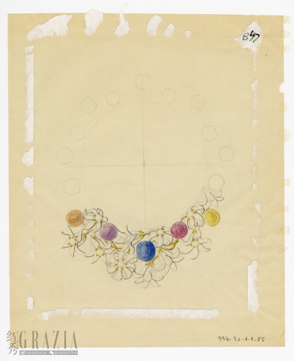 茉莉花造型项链设计图稿，让·史隆伯杰，1961年-1962年，巴黎装饰艺术博物馆（MAD）馆藏（2）.jpeg