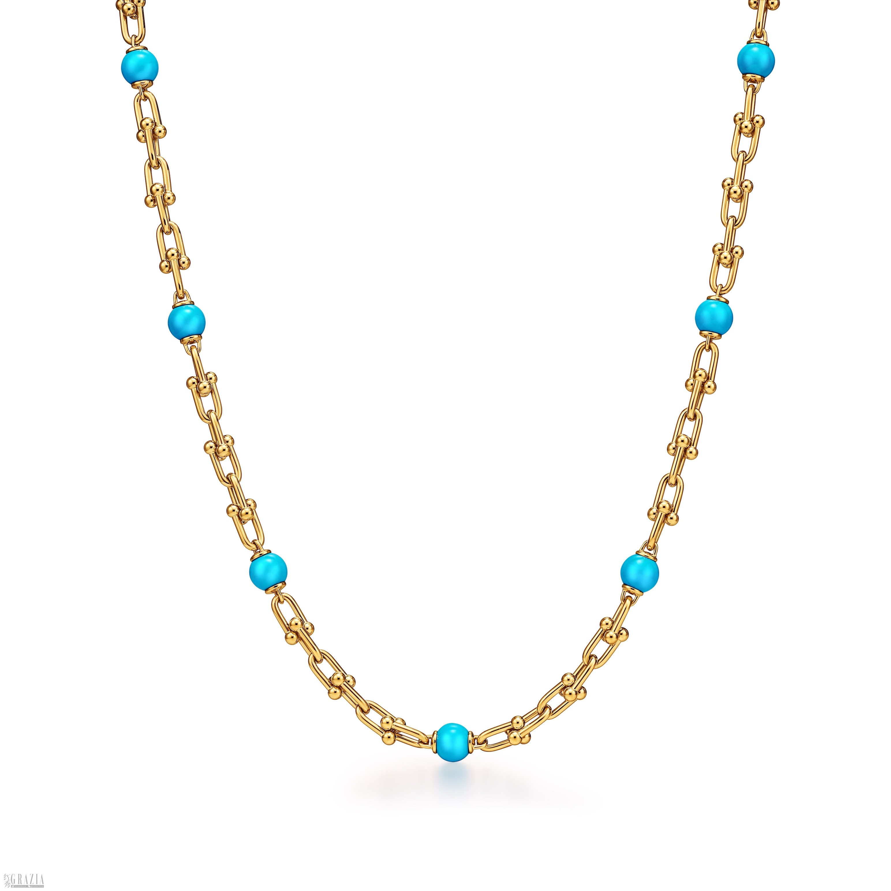 Tiffany & Co. 蒂芙尼HardWear系列18K黄金镶嵌绿松石小号链环项链_76261806（1）.jpg