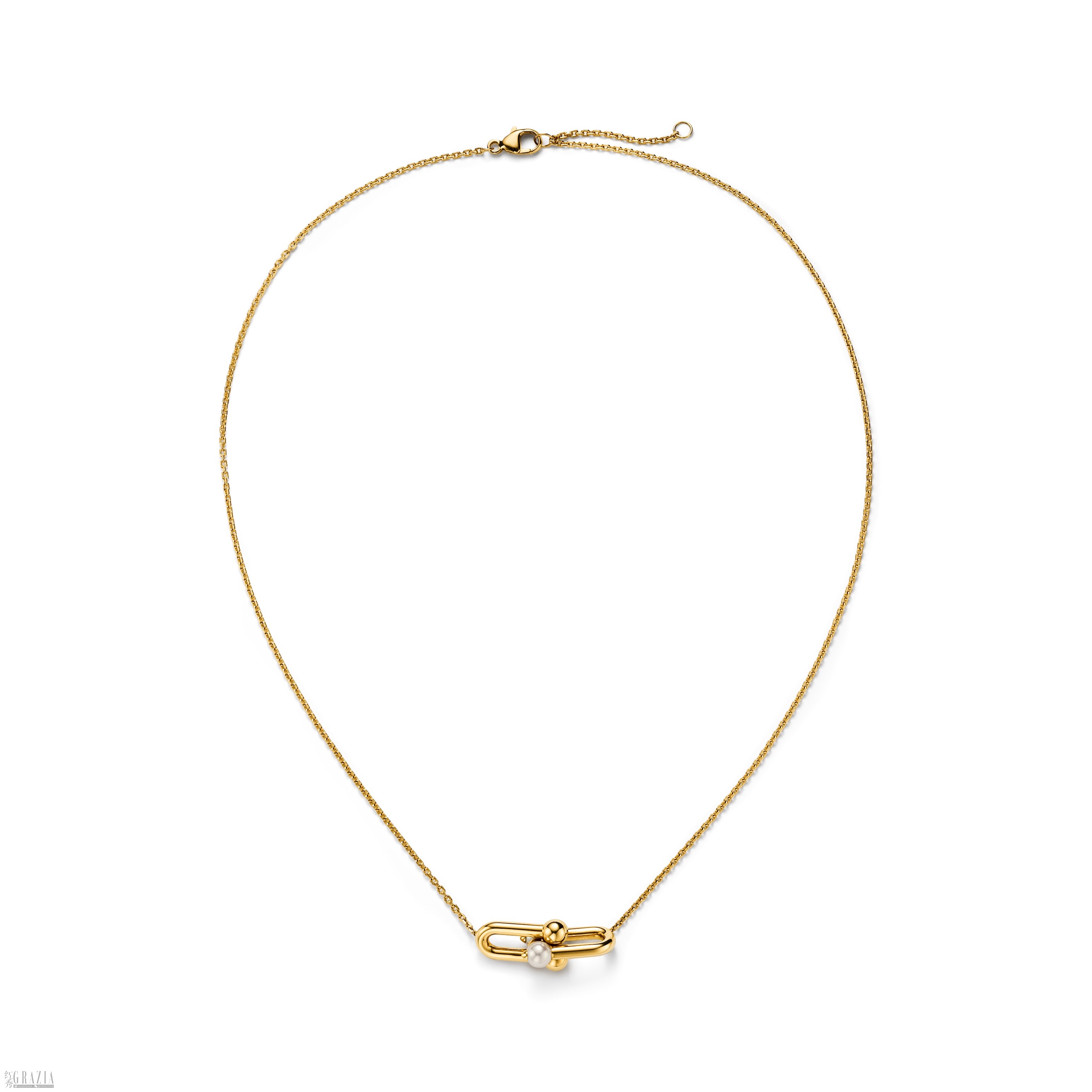 Tiffany & Co. 蒂芙尼HardWear系列18K黄金镶嵌珍珠中号链环项链_76815135.jpg