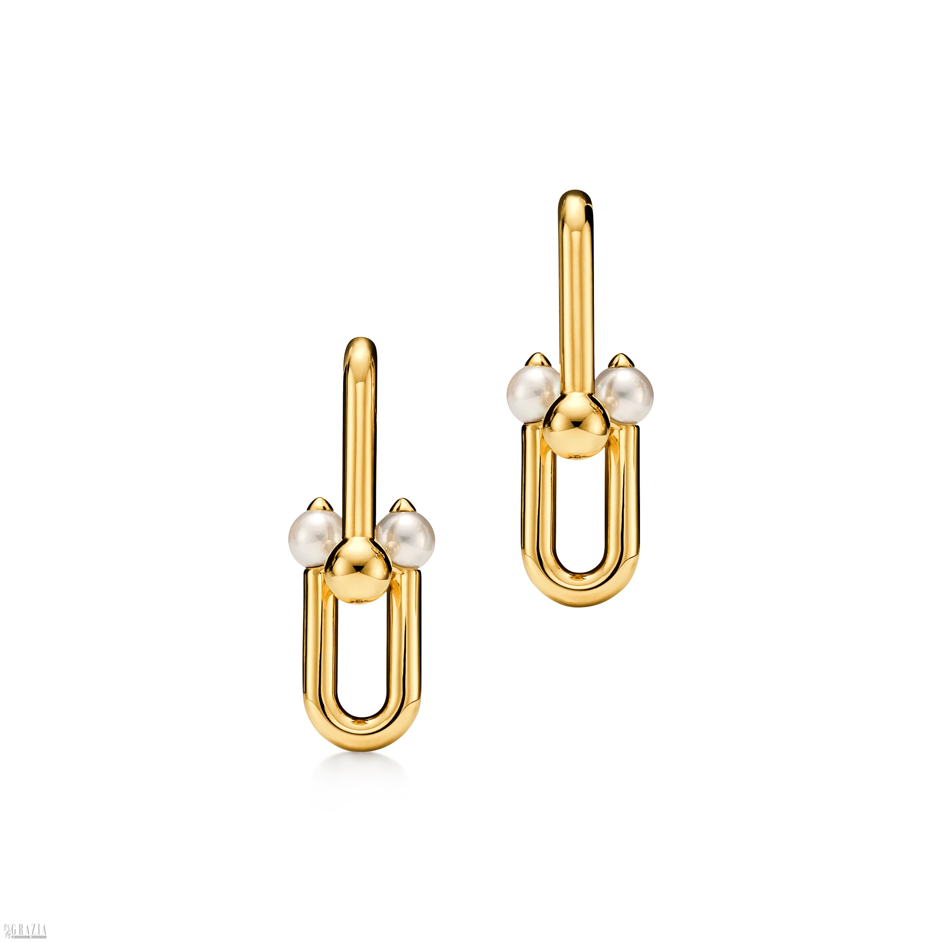 Tiffany & Co. 蒂芙尼HardWear系列18K黄金镶嵌珍珠中号链环耳环_76394598.jpg
