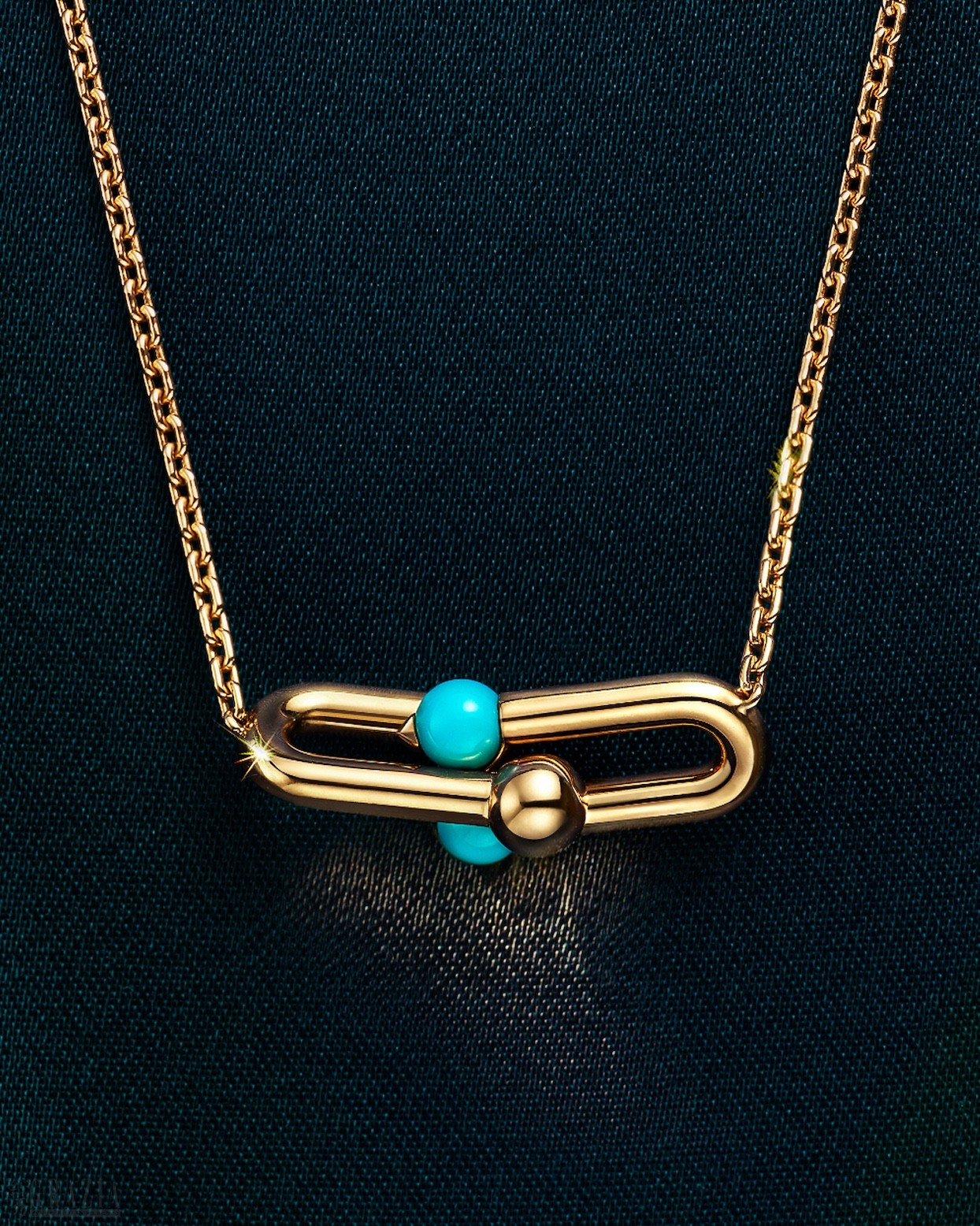 Tiffany & Co. 蒂芙尼HardWear系列18K黄金镶嵌绿松石中号链环项链_76815127.jpg